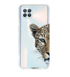 Oppo Reno 4 Lite Uyumlu Kaplan Desenli Şeffaf Telefon Kılıfı