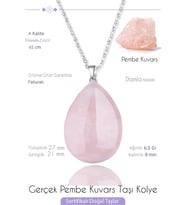 Sertifikalı Damla Model Pembe Kuvars Taşı Kolye - Açık Renk (Çok Renkli)