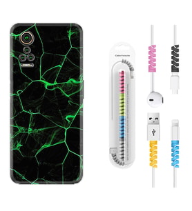 General Mobile GM 21 Pro GM 22 Pro Plus Kılıf Kablo Koruma Spiral Silikon Yeşil Şerit Mermer 1320
