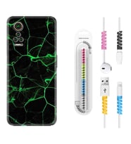 General Mobile GM 21 Pro GM 22 Pro Plus Kılıf Kablo Koruma Spiral Silikon Yeşil Şerit Mermer 1320