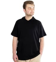 Mode XL Büyük Beden Erkek T-shirt Kapşonlu Kısa Kol 23118 Siyah
