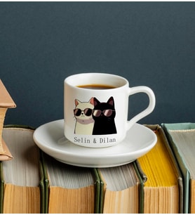 Kedi Arkadaş Tasarımlı Kişiye Özel Türk Kahvesi Fincanı