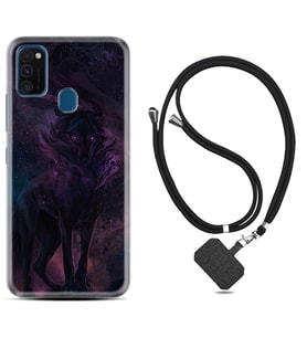 Samsung M21 M22 M23 M30 M31S M32 Kılıf Boyun Askılı Silikon Black Purple Wolf 1791