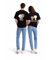 Sevgili Kombini Perfect Pair Ayıcık Baskılı Çift Tişört Oversize Unisex Partner Kombin Seti (Siyah)