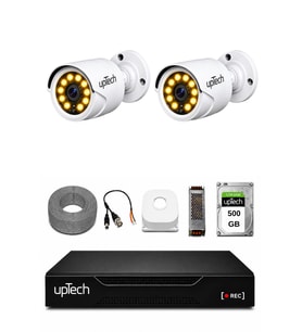 UPTECH Full HD 2 Kameralı Gece Renkli Görüş Su Geçirmez Güvenlik Kamera Seti 500GB HDD 2239