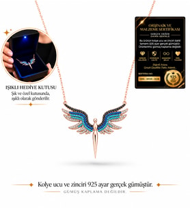 Premium Işıklı Kutuda 925 Ayar Gümüş Zirkon Taşlı Mikail Meleği Kadın Kolye