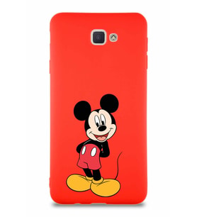 Samsung Galaxy J7 Prime 2 Soft Premier Kapak Mickey Mouse-B Tasarımlı Silikon Kılıf - Kırmızı (Şeffaf)