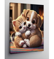 Kanvas Tablo Yavru Kedi Ve Köpek