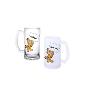 Ghostbastır Design Garfield Kulplu Bira Bardağı Buzlu veya Şeffaf Seçenekli 077