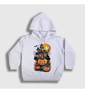 Presmono Unisex Çocuk Beyaz Haunted House V2 Halloween Cadılar Bayramı Kapüşonlu Sweatshirt 500701tt