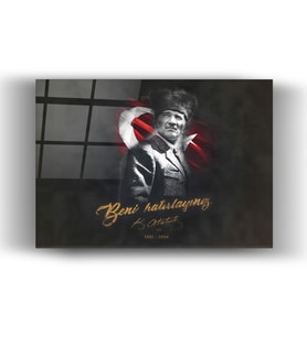 Cam Tablo - Atatürk Türk Bayrağı - Duvar Tablosu - Ofis Dekorasyon - Duvar Dekorasyonu - Türk Bayrağı - Atatürk - Atatürk İmza - Hediye (Siyah - Beyaz)