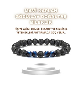 Kaplan, Lav Doğal Taş Bileklik 1. Sınıf Kalite ( Azim, Denge, Cesaret )