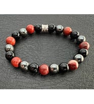 Nunuki Topraklanma Bilekliği  Hematit Oniks Kırmızı Jasper Doğaltaş Unisex Kadın Erkek Esnek Bileklik Hematite Onix Red Jasper Stretch Gemstone Unisex Bracelet Sevgililer Günü Hediyesi Doğum Günü Hediyesi Valentine's Day Gift Birthday Gift NUBR0009