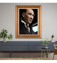 Altın Varaklı Çerçeveli Paspartulu Atatürk Tablo nl02A65 (Gold)