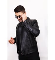 Erkek Siyah Fermuarlı Hakiki Deri Ceket