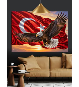 Türk Bayrağı Ve Kartal Dekoratif Kanvas - Mdf Ahşap Tablo