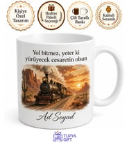 Buharlı Tren ve Raylar Çizimli Vahşi Batı Uzun Yolculuk Temalı Kupa Bardak Hediye