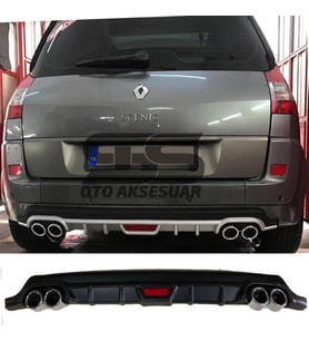 Renault Scenic Difüzör Arka Tampon Eki 4 Egzoz Çıkışlı Siyah Tip
