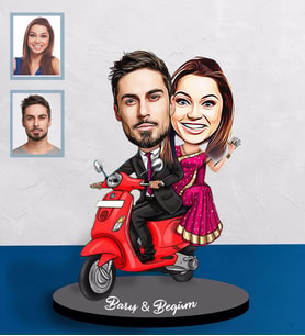 Kişiye Özel Vespa Motorcu Sevgili  Karikatürlü Ahşap Biblo  Mod-3