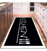 Siyah Kitchen Yazılı Yıkanabilir Kaymaz Taban Leke Tutmaz Modern Salon Halısı ve Yolluk