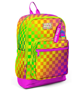 Coral High Kız Çocuk Sarı Mor Dama Desenli İlkokul Sırt Çantası (Dört Bölme) 33203