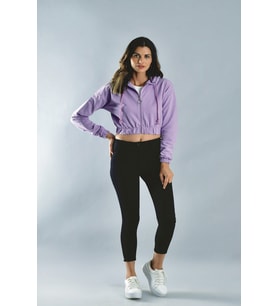 200719961 İkiiplik Önü Fermuarlı Kapşonlu Kısa Sweatshirt LILA (Lila)