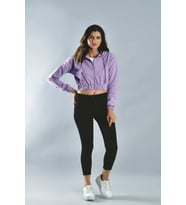 200719961 İkiiplik Önü Fermuarlı Kapşonlu Kısa Sweatshirt LILA (Lila)