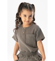 Kısa Kol Batı Yazlık Müslin Kız Çocuk Tshirt Gri Gri