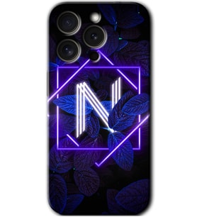 İphone 15 Pro Max Kılıf HD Desen Baskılı Kılıf - Dark Neon Yaprak N Harfi