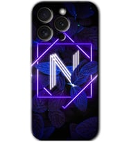 İphone 15 Pro Max Kılıf HD Desen Baskılı Kılıf - Dark Neon Yaprak N Harfi