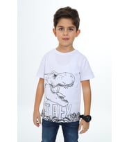 Toontoy Erkek Çocuk Trex Baskılı Tişört (Beyaz)