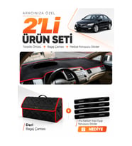 HONDA CIVIC FD6 (2005-2011) Uyumlu Torpido Örtüsü + Deri Bagaj Çantası + Sticker Seti - Siyah Kırmızı