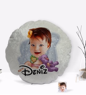 BK Gift Kişiye Özel İsimli Bebek Karikatürlü Yuvarlak Dekoratif Kırlent Yastık-2