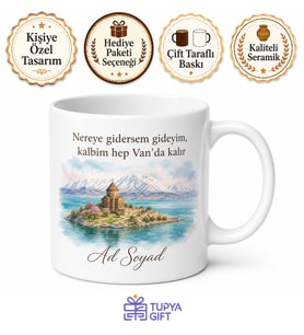 Van Memleket Özlemi Tasarımlı Kupa Bardak Hediye Özel Tasarım Baskılı Kupa