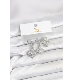 Pirinç Gümüş Renk Yonca Model YSX Trio Küpe Seti - TJ-BKP11553