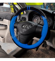 Hyundai Accent Era Dikme Direksiyon Kılıfı Parlak Siyah Mavi Detaylı Mavi Çift Yüzük ve Dikiş 2006-2012