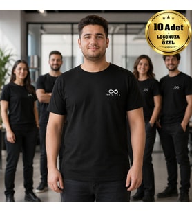 Logonuza Özel 10 Adet Siyah Büyük Beden Tişört - Pamuk Unisex Kurumsal Büyük Beden Tişört