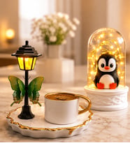 Sokak Lambalı Premium Kahve Fincanı ve LED Işıklı Fanus(penguenli) Seti