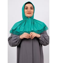 Mint Yeşili Pratik Hazır Geçmeli Tesettür Eşarp Viskon Kumaş Çıtçıtlı Dantelli 2105_13