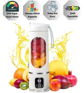 1500Mah Şarjlı Taşınabilir 12 Bıçaklı 50W Süper Güçlü Buz Kırıcı Kişisel Smoothie Blenderı