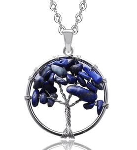 Sertifikalı Doğal Lapis Lazuli Taşı Hayat Ağacı Kolye (Çok Renkli)