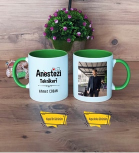 Anestezi Teknikeri Kupa Bardak Yeşil Fotoğraflı Tıp Bayramı Hediyesi