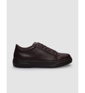 %100 Hakiki Deri Kahverengi Bağcıklı Erkek Sneaker