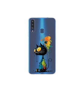 Samsung Galaxy A20S ile Uyumlu Splash Kedi Tasarımlı Şeffaf Silikon Kılıf