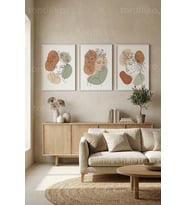 Zarif Çiçekli Kadın Line Art Temalı 3’lü Ahşap Çerçeveli Tablo Seti