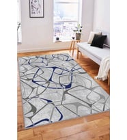 Lacivert Geometrik Kaymaz Tabanlı Dekoratif Halı LK003 - 100 x 160 cm