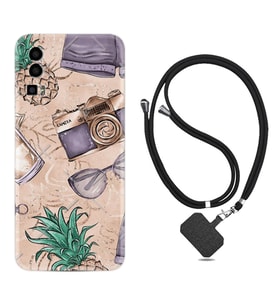 General Mobile Gm 23 Kılıf Resimli Boyun Askılı İpli Desenli Silikon Ananas Camera Glass 1357