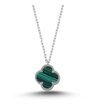 Van Cleef Gümüş Kadın Kolye Beyaz Rodyumlu Yeşil Taşlı 925 Ayar Aylider