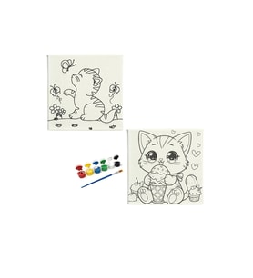 Okul Etkinliği-2'li Tuval Boyama Seti. 20x20 Cm Uv Baskı 6 Akrilik Boya 1 Fırça-model-63