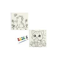 Okul Etkinliği-2'li Tuval Boyama Seti. 20x20 Cm Uv Baskı 6 Akrilik Boya 1 Fırça-model-63